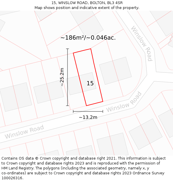 15, WINSLOW ROAD, BOLTON, BL3 4SR: Plot and title map