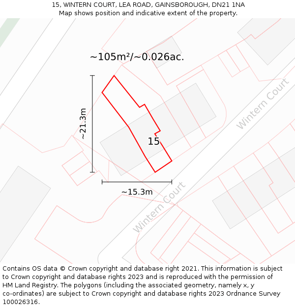 15, WINTERN COURT, LEA ROAD, GAINSBOROUGH, DN21 1NA: Plot and title map