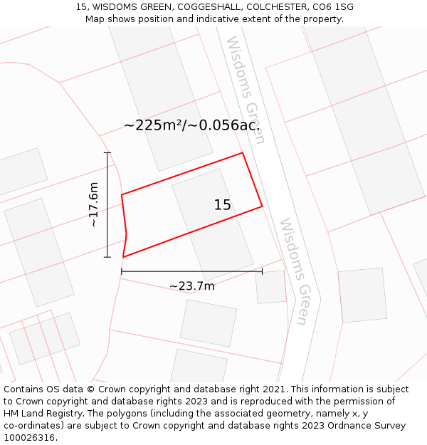 15, WISDOMS GREEN, COGGESHALL, COLCHESTER, CO6 1SG: Plot and title map