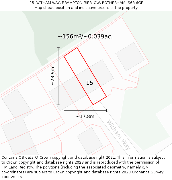 15, WITHAM WAY, BRAMPTON BIERLOW, ROTHERHAM, S63 6GB: Plot and title map