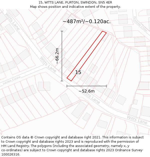 15, WITTS LANE, PURTON, SWINDON, SN5 4ER: Plot and title map