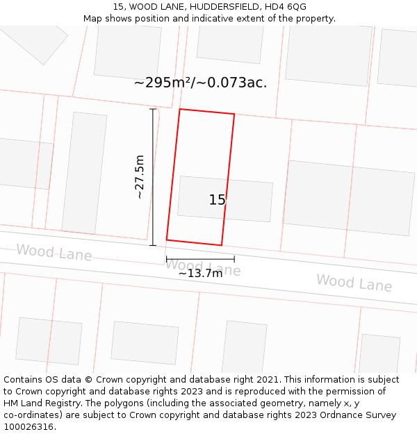 15, WOOD LANE, HUDDERSFIELD, HD4 6QG: Plot and title map