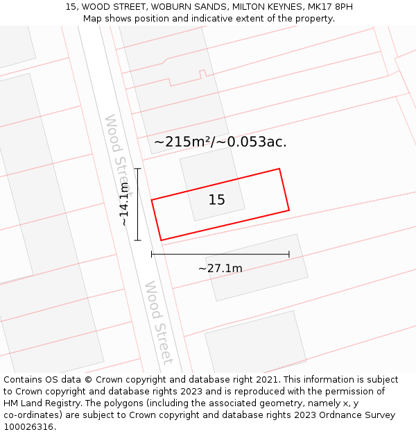 15, WOOD STREET, WOBURN SANDS, MILTON KEYNES, MK17 8PH: Plot and title map