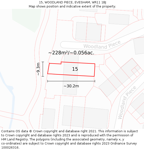 15, WOODLAND PIECE, EVESHAM, WR11 1BJ: Plot and title map