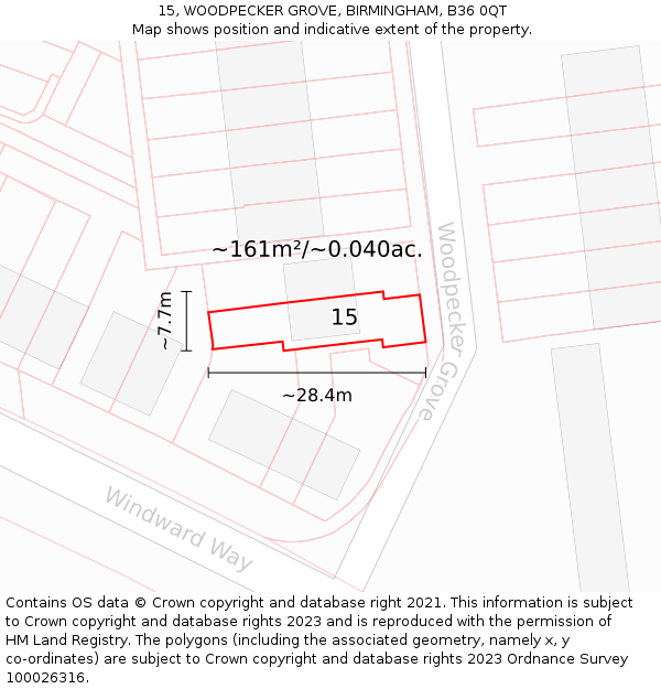 15, WOODPECKER GROVE, BIRMINGHAM, B36 0QT: Plot and title map