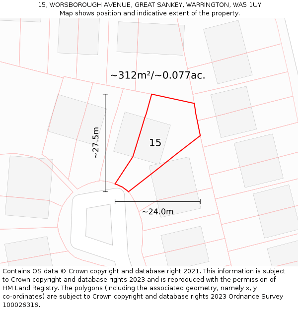 15, WORSBOROUGH AVENUE, GREAT SANKEY, WARRINGTON, WA5 1UY: Plot and title map