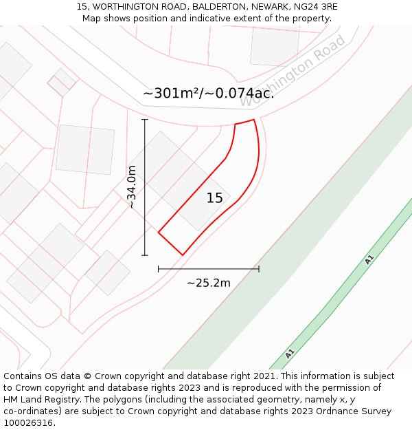 15, WORTHINGTON ROAD, BALDERTON, NEWARK, NG24 3RE: Plot and title map