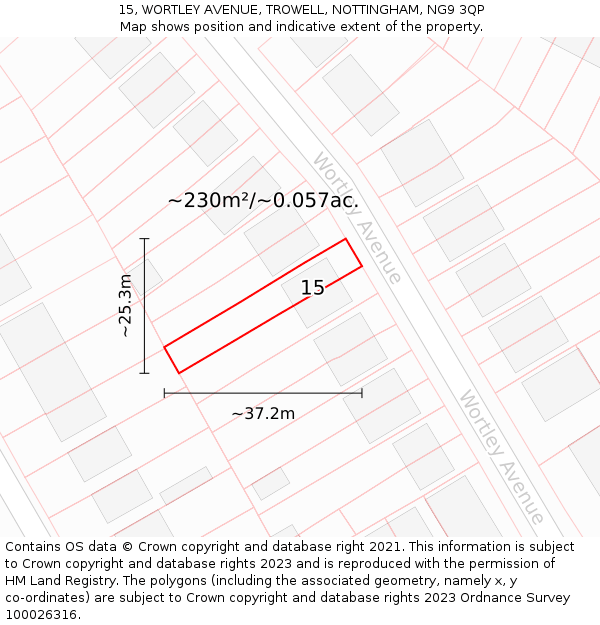 15, WORTLEY AVENUE, TROWELL, NOTTINGHAM, NG9 3QP: Plot and title map