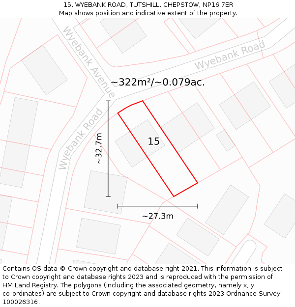 15, WYEBANK ROAD, TUTSHILL, CHEPSTOW, NP16 7ER: Plot and title map