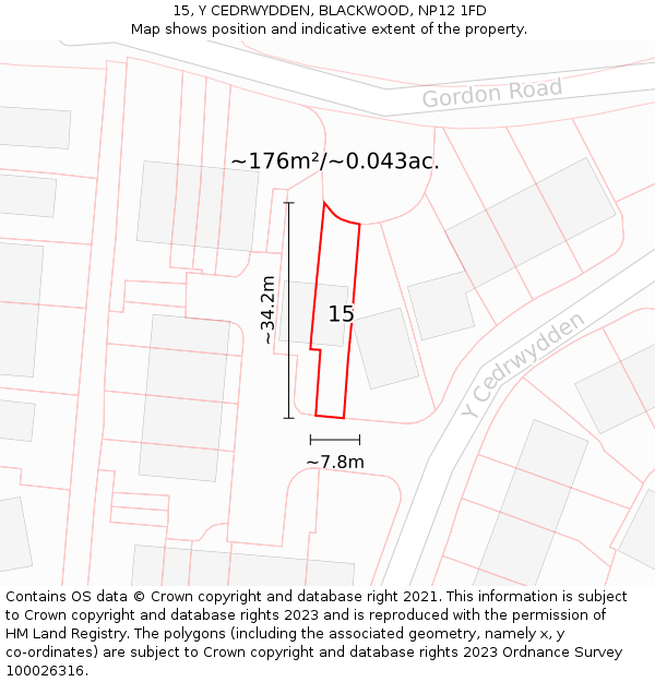 15, Y CEDRWYDDEN, BLACKWOOD, NP12 1FD: Plot and title map