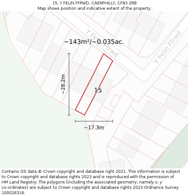 15, Y FELIN FFRWD, CAERPHILLY, CF83 2RB: Plot and title map