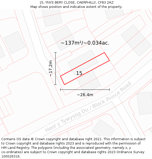 15, YNYS BERY CLOSE, CAERPHILLY, CF83 2AZ: Plot and title map