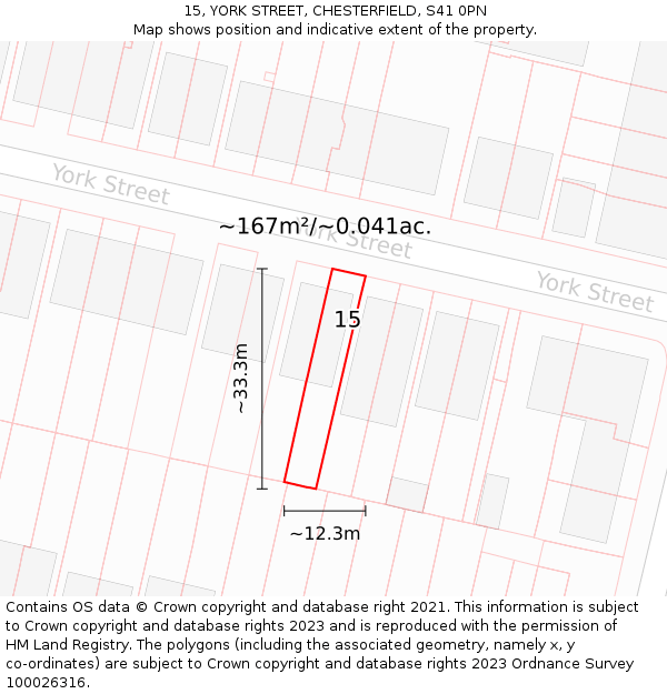 15, YORK STREET, CHESTERFIELD, S41 0PN: Plot and title map