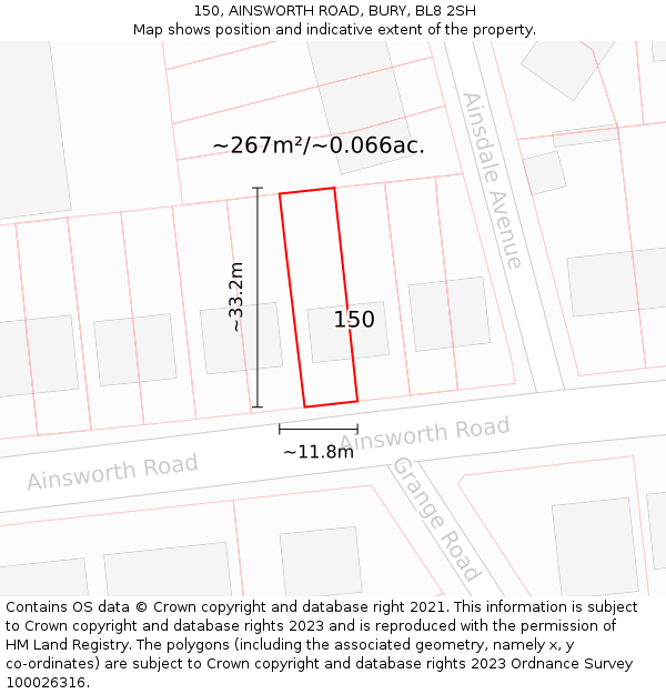 150, AINSWORTH ROAD, BURY, BL8 2SH: Plot and title map