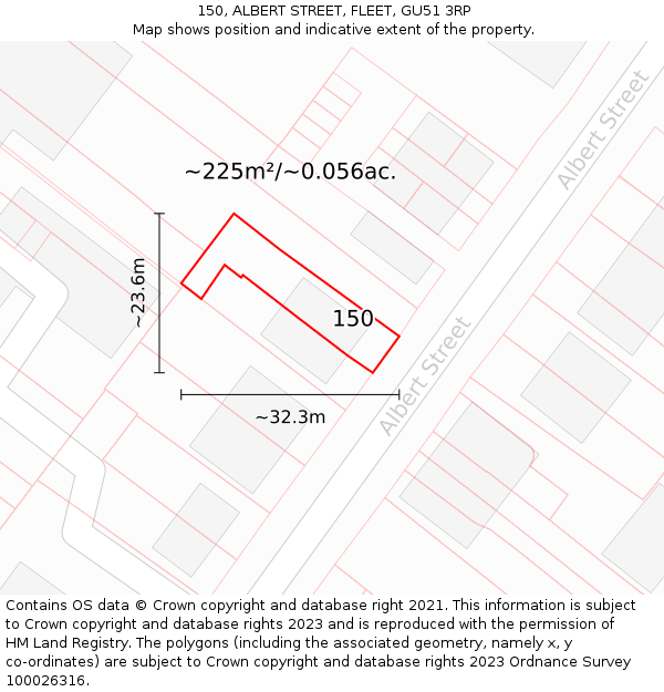 150, ALBERT STREET, FLEET, GU51 3RP: Plot and title map