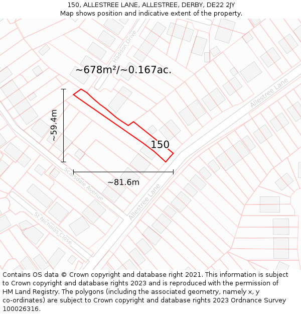 150, ALLESTREE LANE, ALLESTREE, DERBY, DE22 2JY: Plot and title map