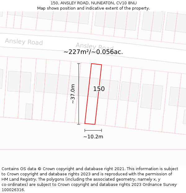 150, ANSLEY ROAD, NUNEATON, CV10 8NU: Plot and title map