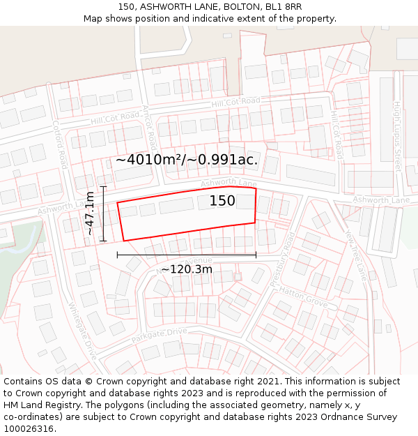 150, ASHWORTH LANE, BOLTON, BL1 8RR: Plot and title map