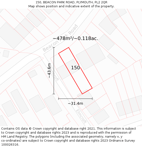 150, BEACON PARK ROAD, PLYMOUTH, PL2 2QR: Plot and title map