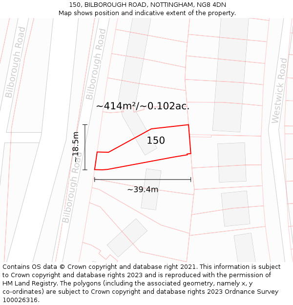 150, BILBOROUGH ROAD, NOTTINGHAM, NG8 4DN: Plot and title map