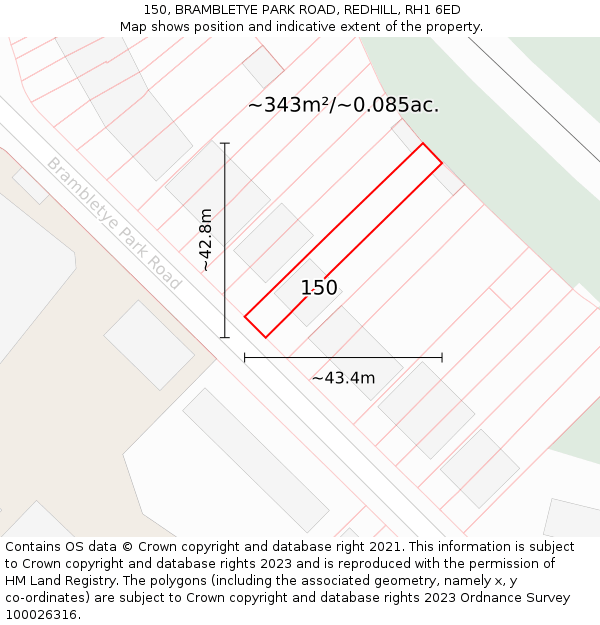 150, BRAMBLETYE PARK ROAD, REDHILL, RH1 6ED: Plot and title map