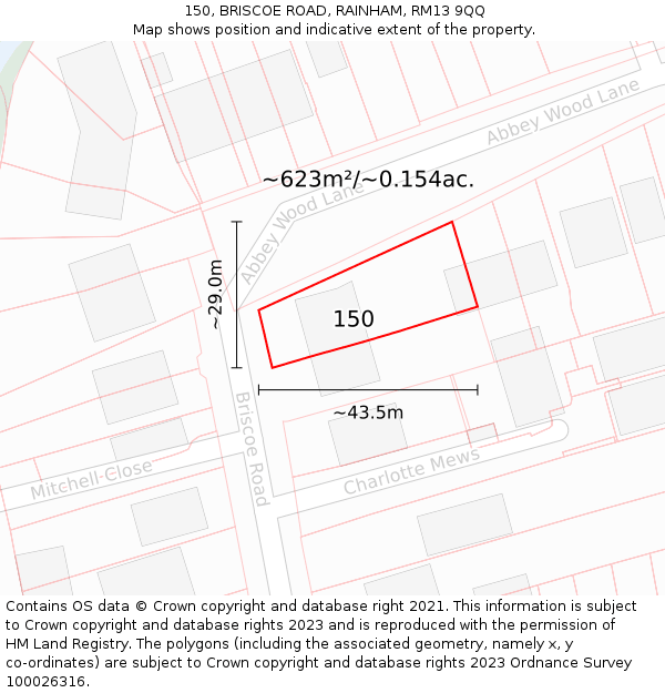 150, BRISCOE ROAD, RAINHAM, RM13 9QQ: Plot and title map