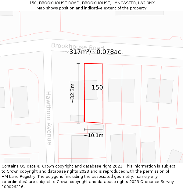 150, BROOKHOUSE ROAD, BROOKHOUSE, LANCASTER, LA2 9NX: Plot and title map