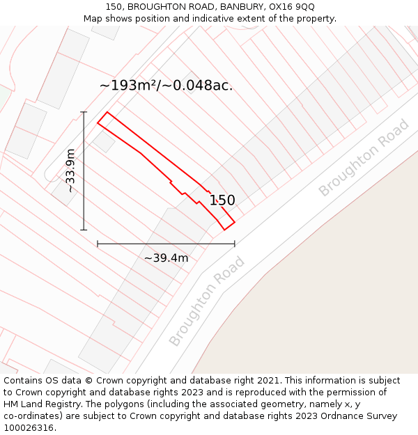 150, BROUGHTON ROAD, BANBURY, OX16 9QQ: Plot and title map