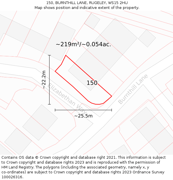 150, BURNTHILL LANE, RUGELEY, WS15 2HU: Plot and title map