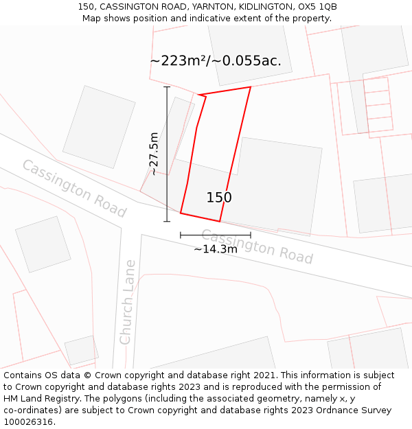 150, CASSINGTON ROAD, YARNTON, KIDLINGTON, OX5 1QB: Plot and title map