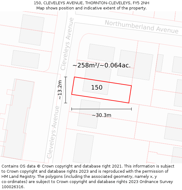 150, CLEVELEYS AVENUE, THORNTON-CLEVELEYS, FY5 2NH: Plot and title map