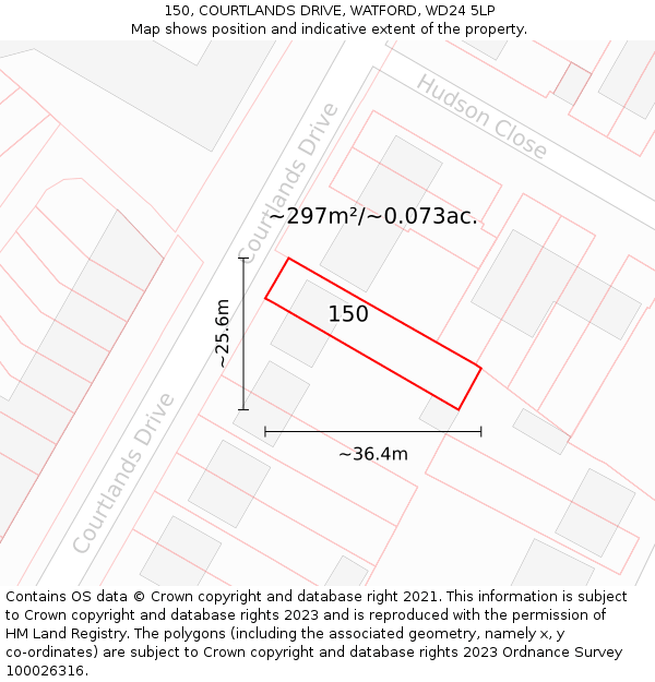 150, COURTLANDS DRIVE, WATFORD, WD24 5LP: Plot and title map