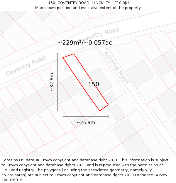 150, COVENTRY ROAD, HINCKLEY, LE10 0JU: Plot and title map