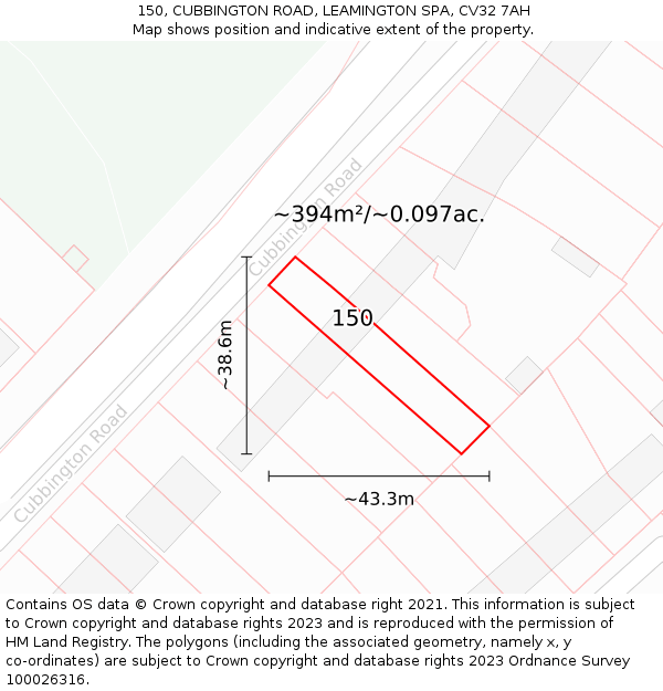 150, CUBBINGTON ROAD, LEAMINGTON SPA, CV32 7AH: Plot and title map