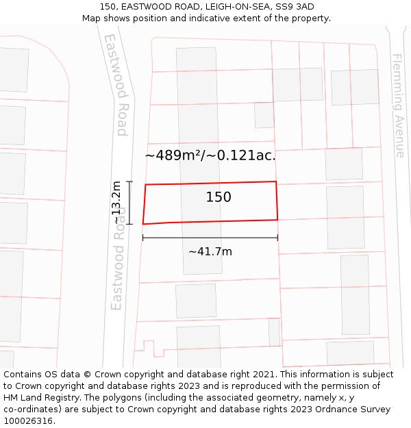 150, EASTWOOD ROAD, LEIGH-ON-SEA, SS9 3AD: Plot and title map