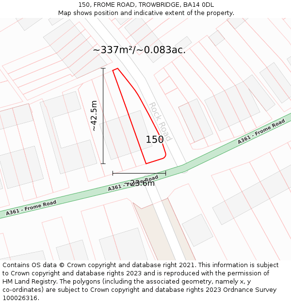 150, FROME ROAD, TROWBRIDGE, BA14 0DL: Plot and title map