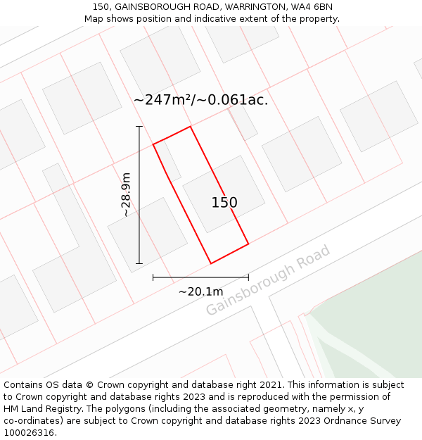 150, GAINSBOROUGH ROAD, WARRINGTON, WA4 6BN: Plot and title map