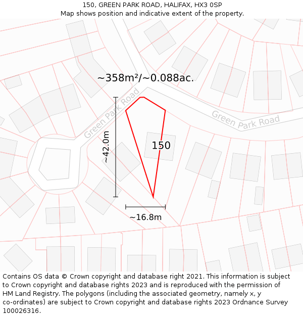 150, GREEN PARK ROAD, HALIFAX, HX3 0SP: Plot and title map