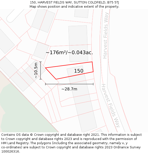 150, HARVEST FIELDS WAY, SUTTON COLDFIELD, B75 5TJ: Plot and title map