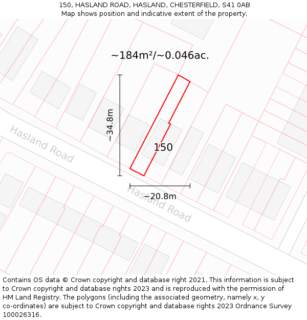 150, HASLAND ROAD, HASLAND, CHESTERFIELD, S41 0AB: Plot and title map