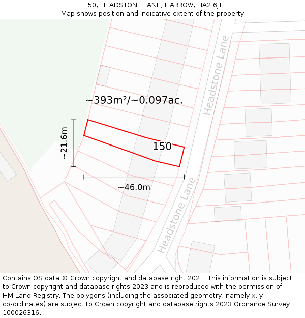 150, HEADSTONE LANE, HARROW, HA2 6JT: Plot and title map