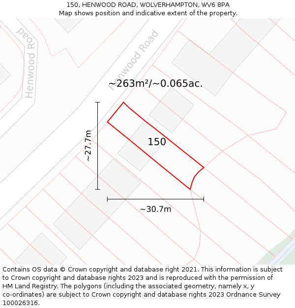 150, HENWOOD ROAD, WOLVERHAMPTON, WV6 8PA: Plot and title map