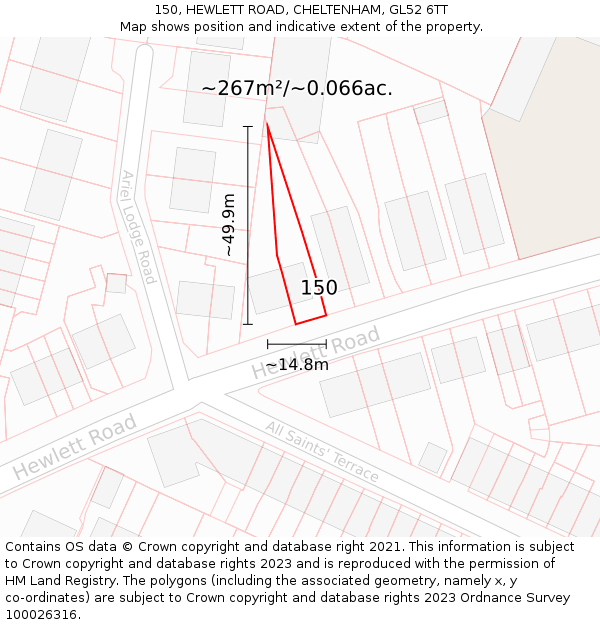 150, HEWLETT ROAD, CHELTENHAM, GL52 6TT: Plot and title map