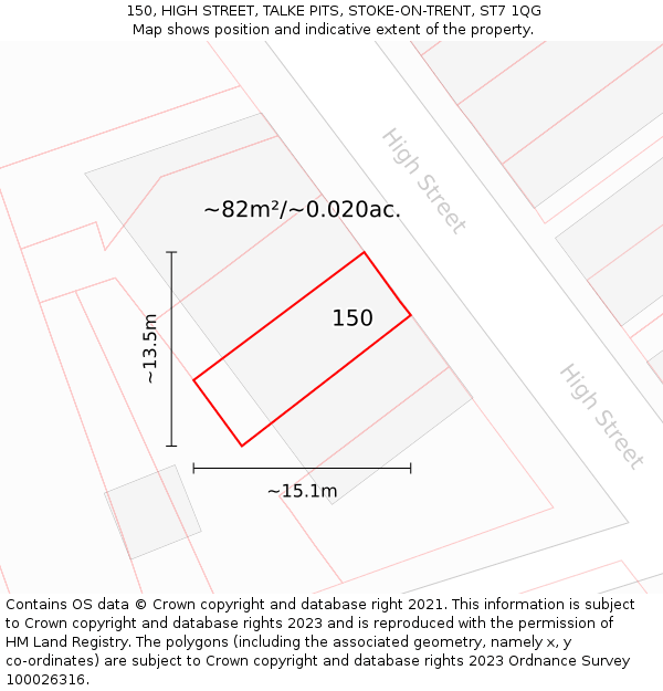 150, HIGH STREET, TALKE PITS, STOKE-ON-TRENT, ST7 1QG: Plot and title map