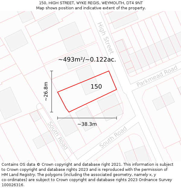 150, HIGH STREET, WYKE REGIS, WEYMOUTH, DT4 9NT: Plot and title map