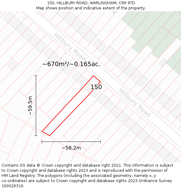 150, HILLBURY ROAD, WARLINGHAM, CR6 9TD: Plot and title map