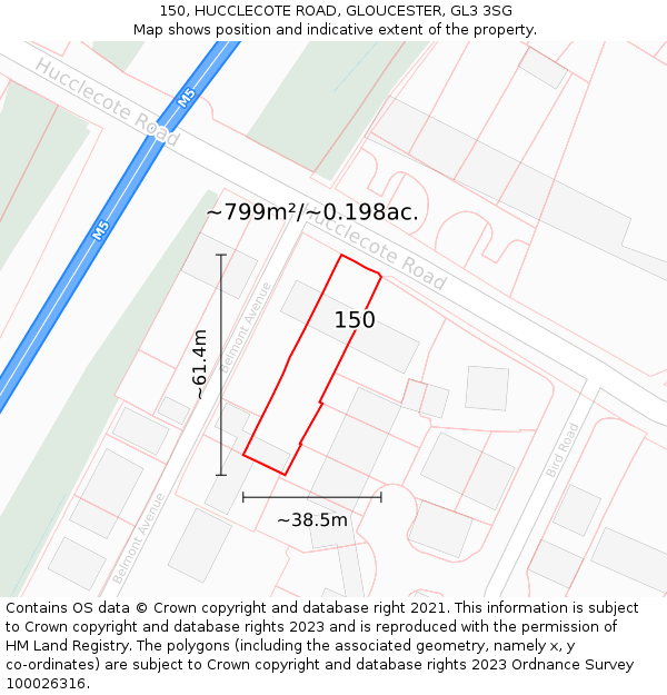 150, HUCCLECOTE ROAD, GLOUCESTER, GL3 3SG: Plot and title map