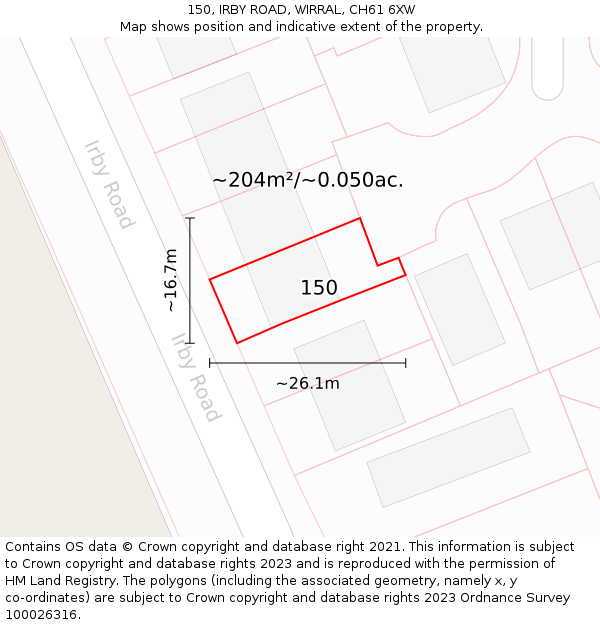 150, IRBY ROAD, WIRRAL, CH61 6XW: Plot and title map