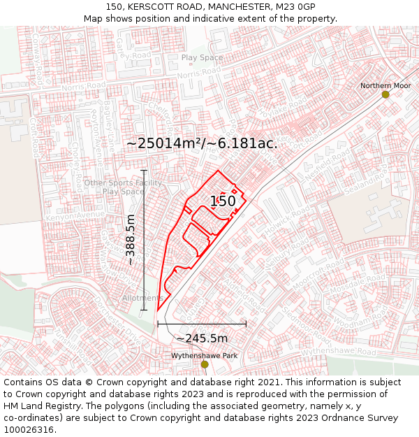 150, KERSCOTT ROAD, MANCHESTER, M23 0GP: Plot and title map