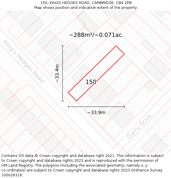 150, KINGS HEDGES ROAD, CAMBRIDGE, CB4 2PB: Plot and title map